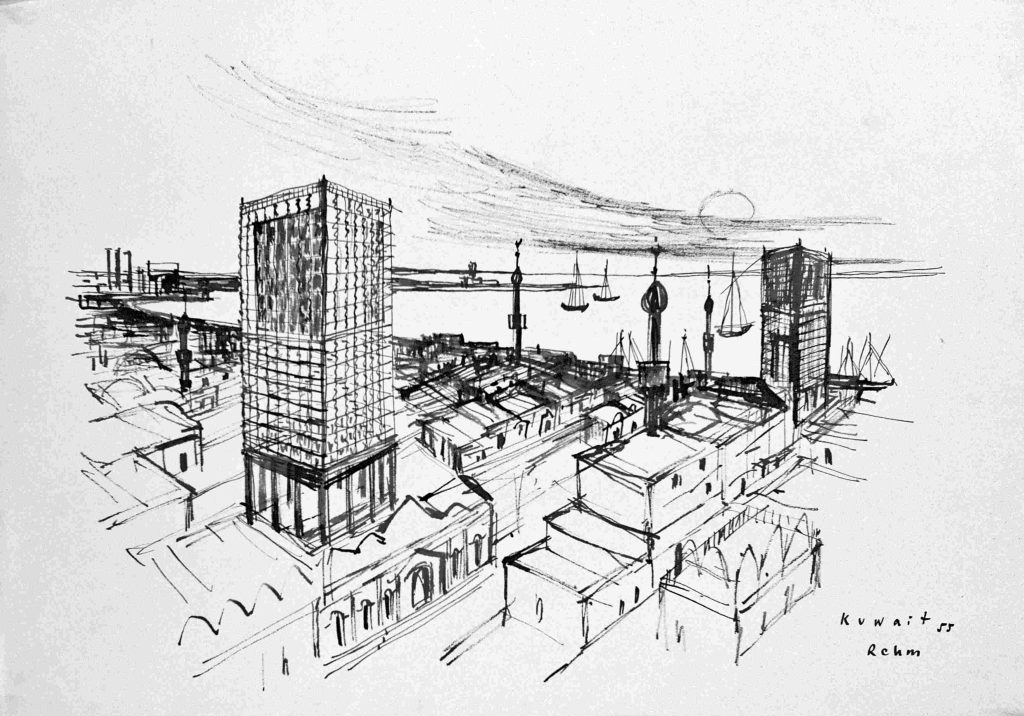 Kuwait 1955, Federzeichnung von Helmut Rehm