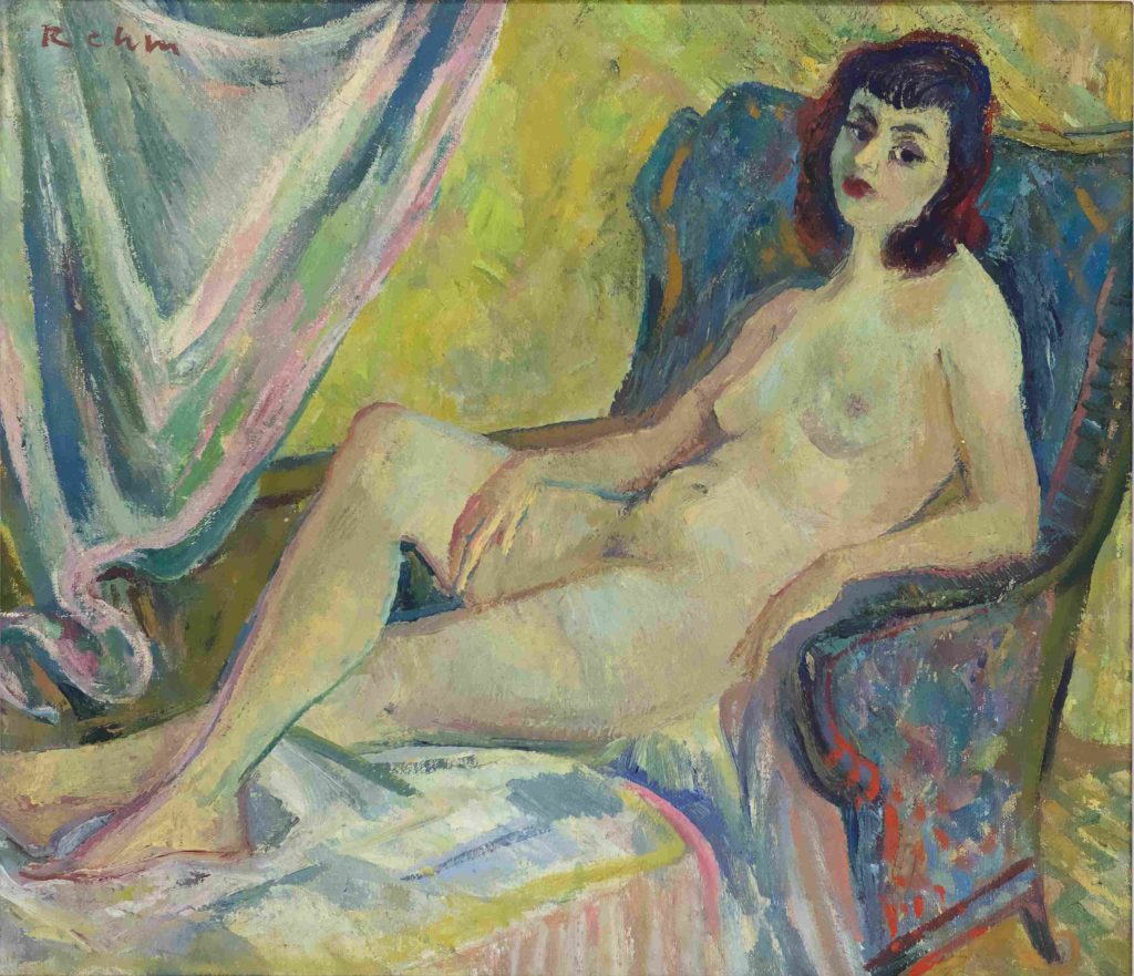 Akt im Ohrensessel, Ölbild von Helmut Rehm