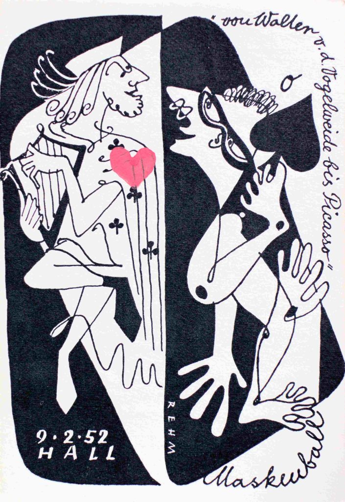 Einladung zum Künstlerball 1952 in Hall in Tirol, Grafik von Helmut Rehm
