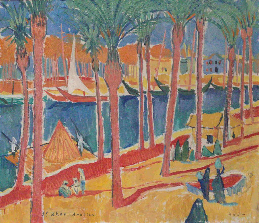 Al Khor, Hafen in Qatar, Ölbild von Helmut Rehm aus dem Jahr 1955