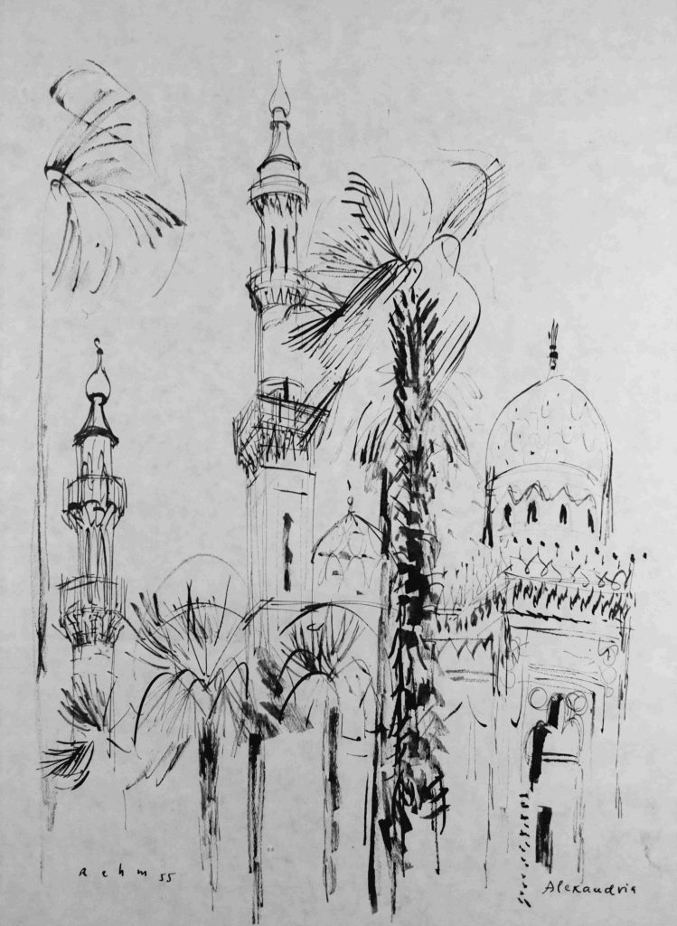 Alexandria in Ägypten, Federzeichnung von Helmut Rehm