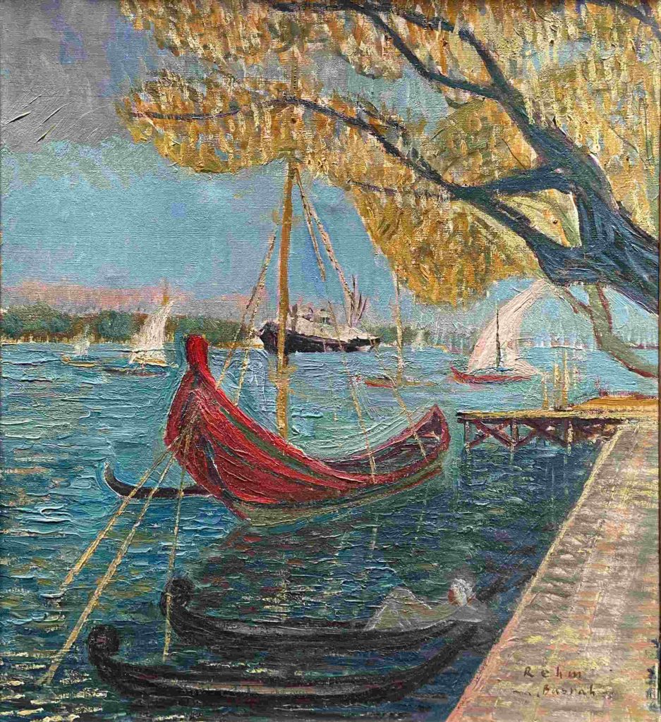 Boote am Schatt El Arab, in der Nähe von Basrah (irak), Ölbild von Helmut Rehm